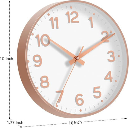 Roymnie Wall Clock 10 Inch Silent Wall Clocks Battery Operated-Modern Non Ticking Analog Clock Decorative for Kitchen Bedroom Office Bathroom(White Rose Gold)