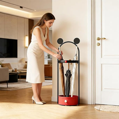 Umbrella Holder for Entryway, Cute Freestanding Metal Umbrella Stand with Removable Drip Tray & Hooks, Modern Decorative Umbrella Storage Rack Organizer for Home, Indoor, Living Room, Office, Hotel