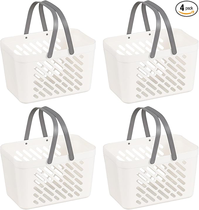 Vababa 4 Pack Portable Shower Caddy, Plastic Caddy Organizer with Handle, Portable Shower Caddy Tote Organizer Basket for Bathroom Kitchen Dorm Room, White