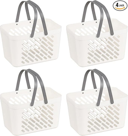 Vababa 4 Pack Portable Shower Caddy, Plastic Caddy Organizer with Handle, Portable Shower Caddy Tote Organizer Basket for Bathroom Kitchen Dorm Room, White