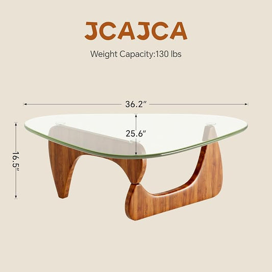 Coffee Table for Living Room Mid Century Modern Center Table with Glass Top and Wood,36 Inch, Transparent/Walnut