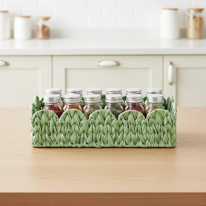 Green Toilet Tank Basket,Toilet Paper Storage Basket Bathroom Counter Organizer Wicker Baskets for Organizing,Holds Up to 3 Mega Rolls,Green Decor Bathroom