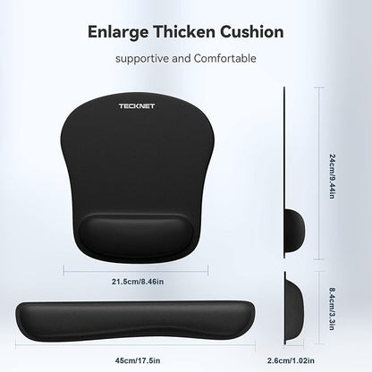 TECKNET Keyboard Wrist Rest and Mouse Pad with Wrist Support, Memory Foam Set for Computer/Laptop/Mac, Lightweight for Easy Typing & Pain Relief Ergonomic Mousepad (Black)