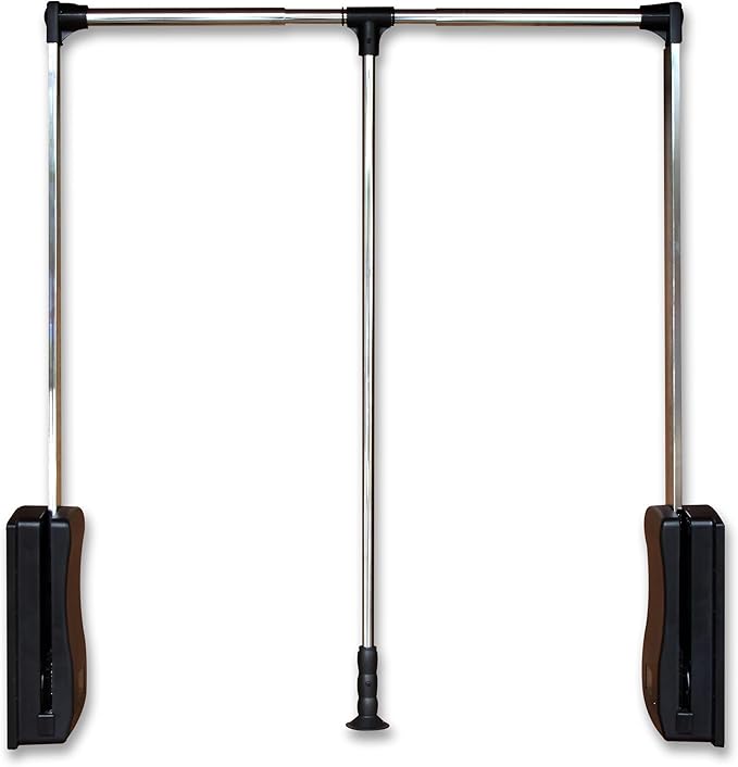 Pull Down Closet Rod 26"-35", Adjustable Side Mounted Closet for Kitchen Bedroom High Cabinets, Chrome, Two-Way Buffering Side, Heavy Duty Load Capacity