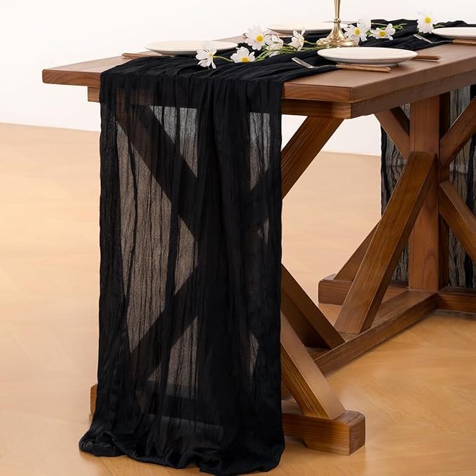 Socomi Black Halloween Table Runner Boho Rustic Gauze Valentine's Day 120 inch 10FT Cheese Cloth Runner for Wedding Party Baby Shower Birthday Home Decor Holiday Decorations