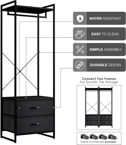 Sorbus Clothing Rack with Drawers - Clothes Stand Dresser - Wood Top, Steel Frame, & Fabric Drawers - Tall Closet Storage Organizer - Garment Rack for Hanging Shirts, Dresses, & Jackets