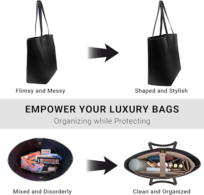 Vegan Leather Tote Bag Organizer Insert,Multi-Pocket Purse Organizers,with 15-Inch Laptop Compatible with Saint Laurent Tote E/W、LV Neverfull MM and More(SL)