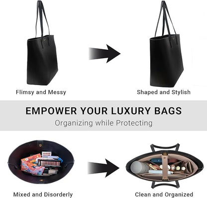 Vegan Leather Tote Bag Organizer Insert,Multi-Pocket Purse Organizers,with 15-Inch Laptop Compatible with Saint Laurent Tote E/W、LV Neverfull MM and More(SL)