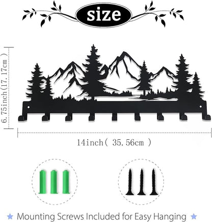 Metal Key Holder, Wall Mounted Key Hooks, Key Holder for Wall, Key Organizer Rack with 9 Hooks, Key Hanger Decor for Kitchen, Entryway, Hallway, Bedroom, Doorway (Mountain 14IN)