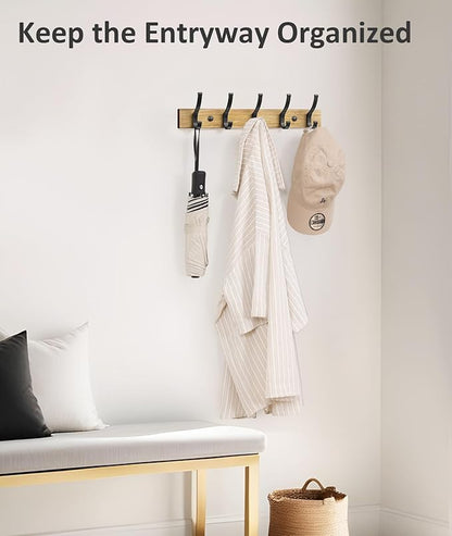 Coat Rack Wall Mount, 16.5 Inches Wood Coat Hooks Wall Mount, Wall Coat Rack with 5 Hooks, Hat Rack Wall Hooks for Hanging Coat, Bag, Towel (2Pack, Natural)