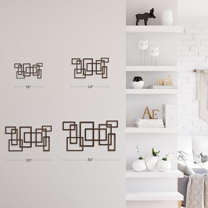 SIGNLEADER Metal Wall Decor Geometric Rectangular Minimalist Modern Abstract Wall Sculpture Hangings Home Decoration for Living Room, Bedroom, Bathroom, Kitchen, Outdoor - 36" Bronze