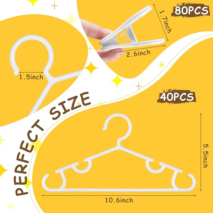 Hsei 5/10/40 Pack Baby Hangers with 10/20/80 Clips, Plastic Kids Pants Hangers for Nursery Closet Top and Bottom Clothes Hanger Set for Newborn Infant Toddler(120 Packs Total,White,10.6 Inch)