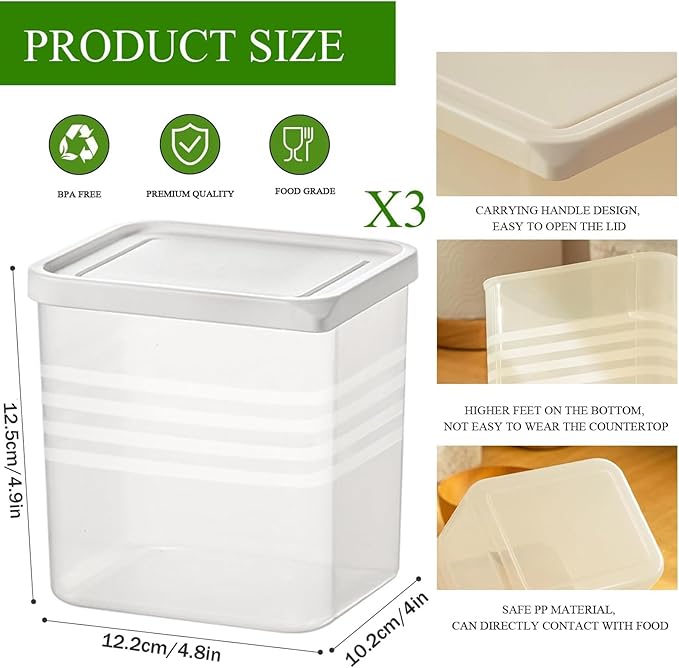 3 Pack Refrigerator Organizer Box with Lid, Plastic Refrigerator Side Door Storage Containers, Space-Saving Organizer Bins for Refrige, Refrige Drawers for Fruit and Vegetable (Clear, S×3)