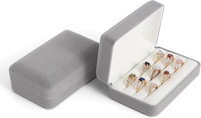 Small Ring Organizer Box. Ring Box for Multiple Rings, Travel Ring Jewelry Storage Case. Portable Ring Display Holder for Women (small grey)