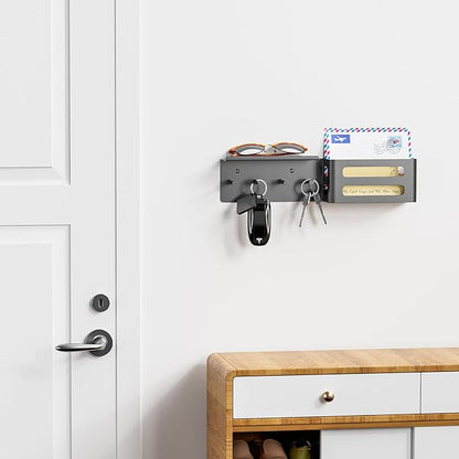 Key and Mail Holder for Wall, Key Hooks Rack Hanger Organizer Wall Mount with Small Shelf, Metal Entryway Living Room Storage Decor for Coat Purse Bag Wallet Dog Leash, White