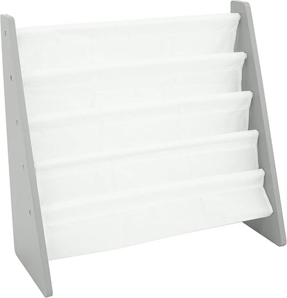 Humble Crew 4-Tier Kids Bookshelf, Grey Wood/White - Premium Book Shelf for Kids Rooms with Four Deep Pockets - Toddler Sling Book Rack with Deep Sleeves, Nursery Bookcase Organizer