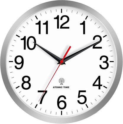 Rohioue Atomic Wall Clock Modern 10 Inch Battery Operated Analog Clock Decorative for Bedroom Kitchen Bathroom Office Home Living Room (Silver)
