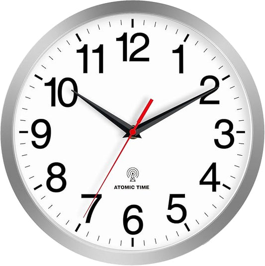 Rohioue Atomic Wall Clock Modern 14 Inch Battery Operated Analog Clock Decorative for Bedroom Kitchen Bathroom Office Home Living Room (Silver)