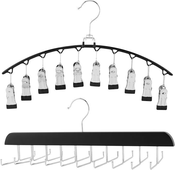 2 Pack Legging Organizer & Bra Hanger, Space Saving Underwear and Pants Storage Hangers max Holding 30 Clothes, Multipurpose Hangers for Shorts,Hats(Color:Black+Silver)