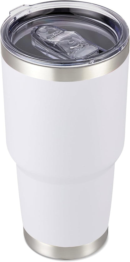 30 oz Tumbler with Lid Stainless Steel Tumblers Vacuum Insulated Cup Reusable Powder Coated Travel Mug Double Wall Leak Proof Portable Cups Keep Cold Drinks for 12 Hours, White, 1 Pack