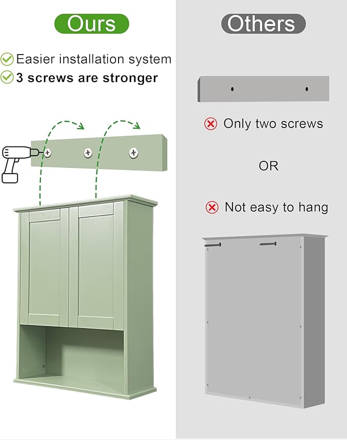 Bathroom Cabinet Wall Mount Buffering Hinge,23"x29" inch Over Toilet Storage Cabinet and Adjustable Shelves, Large Space Wooden Medicine Cabinet (Light Green)