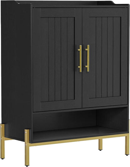 HOOBRO Shoe Cabinet, 5-Tier Shoe Storage Organizer with Doors, Wooden Shoe Cabinet Storage for Entryway, Freestanding Shoe Rack Cabinet with 3 Adjustable Shelves for Hallway, Gold and Black DB41SC01