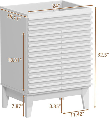 ROOMTEC 24" Bathroom Vanity, Mid-Century Freestanding Bathroom Cabinet Vanity with Storage, Particleboard Frame with Wood Grain Laminate, White(Sink Basin Not Included)