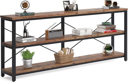 Tribesigns 71" Sofa Tables Extra Long Couch Table, Narrow Long Console Table, Entryway Table,Sofa Table with 3 Tiers Storage Shelves (Rustic Brown)