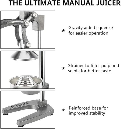 ROVSUN Commercial Grade Citrus Juicer Hand Press Manual Fruit Juicer Juice Squeezer Citrus Orange Lemon Pomegranate (Grey)