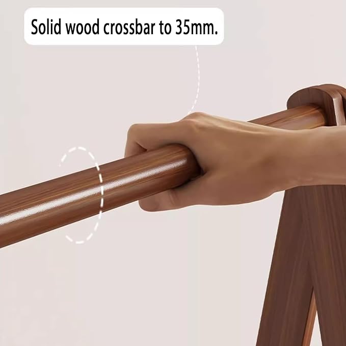 AETVRNI Wood Clothing Rack Coat Rack,Large Foldable Hanging Clothes,Stand Garment Rack with Storage Shelf,Clothing Storage,Home Organization,Natural Beech,for Bedroom Small Apartment Guest Room Laundr