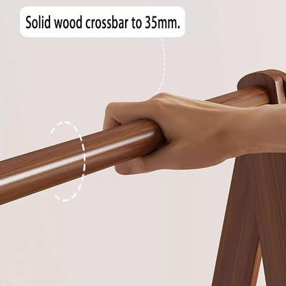 AETVRNI Wood Clothing Rack Coat Rack,Large Foldable Hanging Clothes,Stand Garment Rack with Storage Shelf,Clothing Storage,Home Organization,Natural Beech,for Bedroom Small Apartment Guest Room Laundr