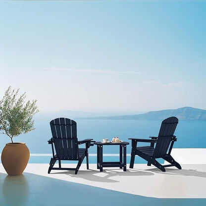 Plawdlik Hdpe Outdoor Adirondack Side Table, Wooden Textured, Set for Patio, Garden, Porch, Pool Composite Patio, Backyard, Bathroom and Indoor, Maintenance & Weather Resistant(Navy Blue)