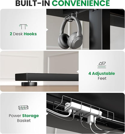 Electric Standing Desk Adjustable - 60x28 Inch Sit Stand Desk with 1 Inch Thick Tabletop, Double Beam Frame, 3 Memory Height Adjustment, Cable Management for Home Office