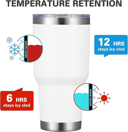 MEWAY 30oz Tumbler Double Wall Vacuum Insulated Travel Mug, Stainless Steel Tumbler with Lid, Durable Powder Coated Insulated Coffee Cup for Cold & Hot Drinks (White,1 PACK)