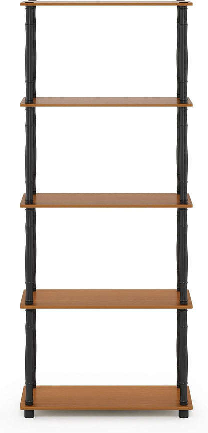 Furinno TURN-S-TUBE Storage Shelves, 5-Tier Book Shelf, Corner Shelf, Toolless Open Shelves, Classic Tubes, for Organization and Storage, Living Room, Garage, Home Office, Light Cherry
