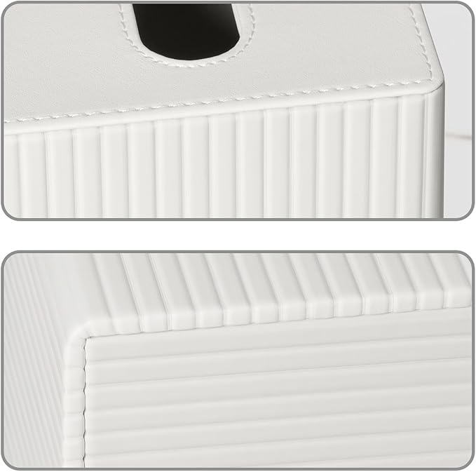 MEIBOOCH PU Leather Tissue Box Cover Square Tissue Box Holder with Magnetic Closure (Ivory Stripe)