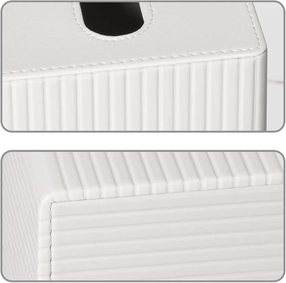 MEIBOOCH PU Leather Tissue Box Cover Square Tissue Box Holder with Magnetic Closure (Ivory Stripe)