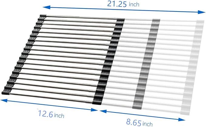 Large Telescopic Drain Rack Roll Up Rack Heat-Resistant Dish Drainer Kitchen Sink Rack Over the Sink Dish Drying Rack Stainless Steel Dish Rack (18 Tube 21.25''x12.79'')
