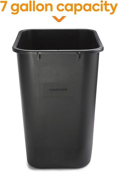 COASTWIDE Professional Indoor Trash Can Without Lid, Black Soft Molded Plastic, 7 Gallon (CW56429)
