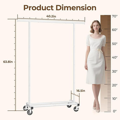 Clothes Rack, Clothing Rack for Hanging Clothes, Rolling Garment Rack Sturdy Coat Rack Portable Wardrobe Rack Metal Closet Rack for Bedroom Laundry Living Room, White