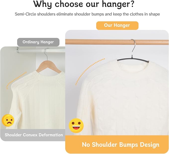 Nature Smile Non Slip PVC Coating Sweater Hangers,Dress Suit Coat Hangers,Wide Shoulder Bump Free Golf T Shirts Clothes Hangers (Black Color 10 Pack)
