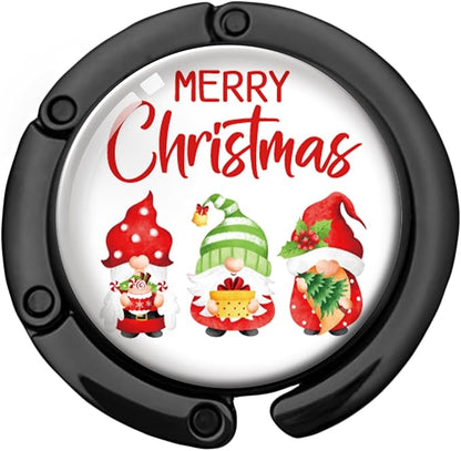 Funny Gnome Foldable Purse Hook Gifts, Merry Christmas Handbag Hanger, Women's Bag Hanger Holder, Round Purse Table Hook, Christmas Birthday Gifts for Women Colleague Friend Office Worker