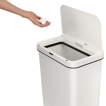 SIMPLI-MAGIC 79502 13 Gallon Touchless Sensor Trash Can, Rectangle Garbage Bin, Perfect for Home, Kitchen, Office, White