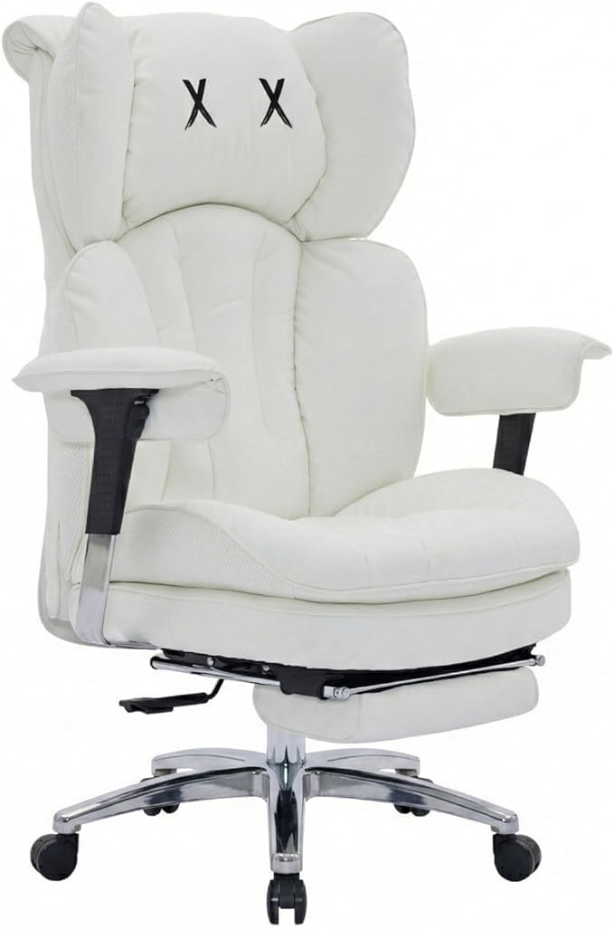 Efomao Big & Tall Executive Office Chair with Footrest - 400lbs Heavy Duty High Back PU Leather Desk Chair, Modern Ergonomic Reclining Computer Chair, White