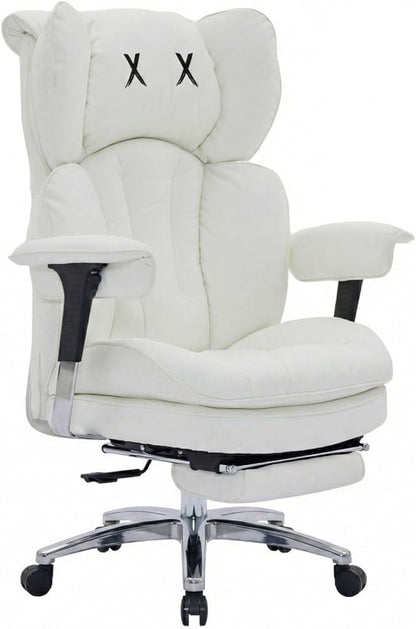 Efomao Big & Tall Executive Office Chair with Footrest - 400lbs Heavy Duty High Back PU Leather Desk Chair, Modern Ergonomic Reclining Computer Chair, White