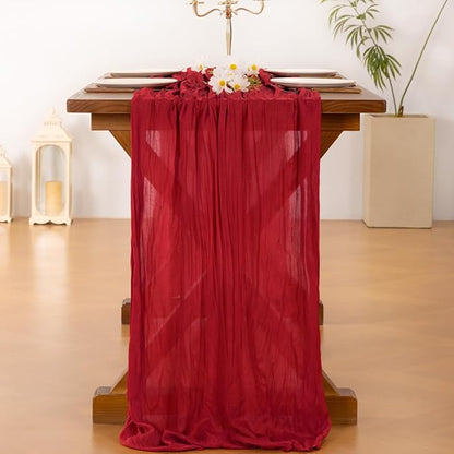 Socomi 10pcs Red Cheesecloth Table Runner Boho Rustic Gauze 120 inch 10FT Cheese Cloth Runner for Wedding Party Baby Shower Birthday Home Decor Holiday Decorations