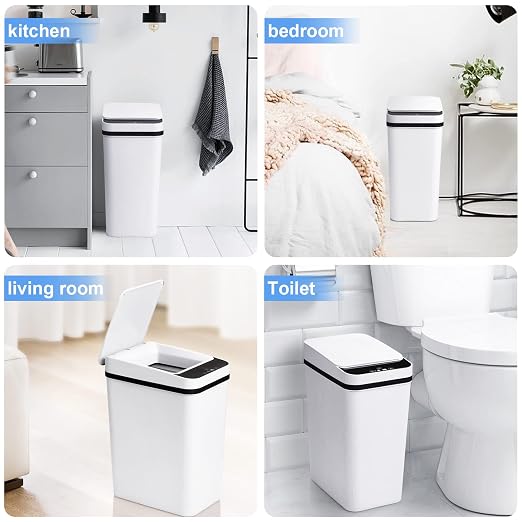 Anborry Bathroom Automatic Trash Can 3 Pack 2.2 Gallon Motion Sensor Touchless Small Slim Garbage Can with Lid Smart Electric Narrow Garbage Bin for Bedroom Living Room Office Kitchen (White)