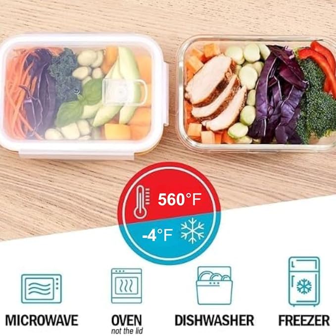 Igluu Meal Prep Glass Containers with Air Vent Lids (5 Pack+Extra Lid) – Airtight & BPA-Free – Oven, Microwave, Freezer and Dishwasher Safe – 28oz – Durable Borosilicate Glass