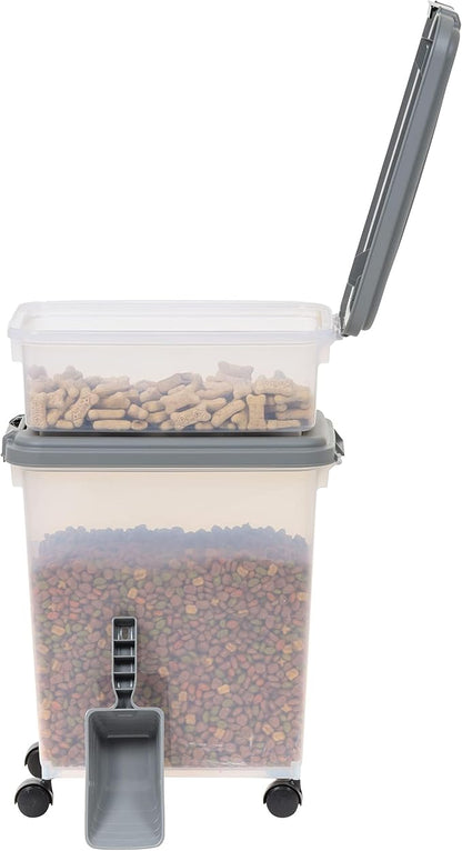 Amazon Basics 3-Piece Airtight Pet Food Storage Container Combo with Scoop, BPA Free, Removable Wheels, 33 QT + 12 QT