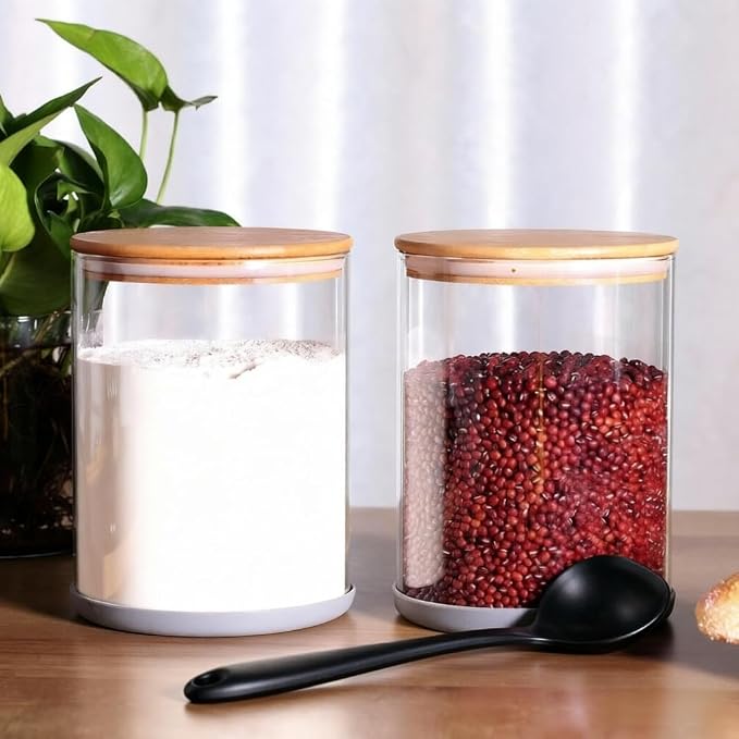 Set of 2 Large Glass Food Storage jar, 100 FL OZ (3000ml) Glass Flour Canister with Airtight Bamboo Lids for Kitchen Corner, BPA-Free Flour Container for Sugar, Ground Coffee, Rice and Dry Food